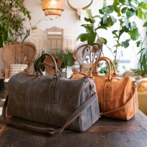 Handcrafted Top Grain Leather Weekender Bag with Adjustable Shoulder Strap and Interior Pocket